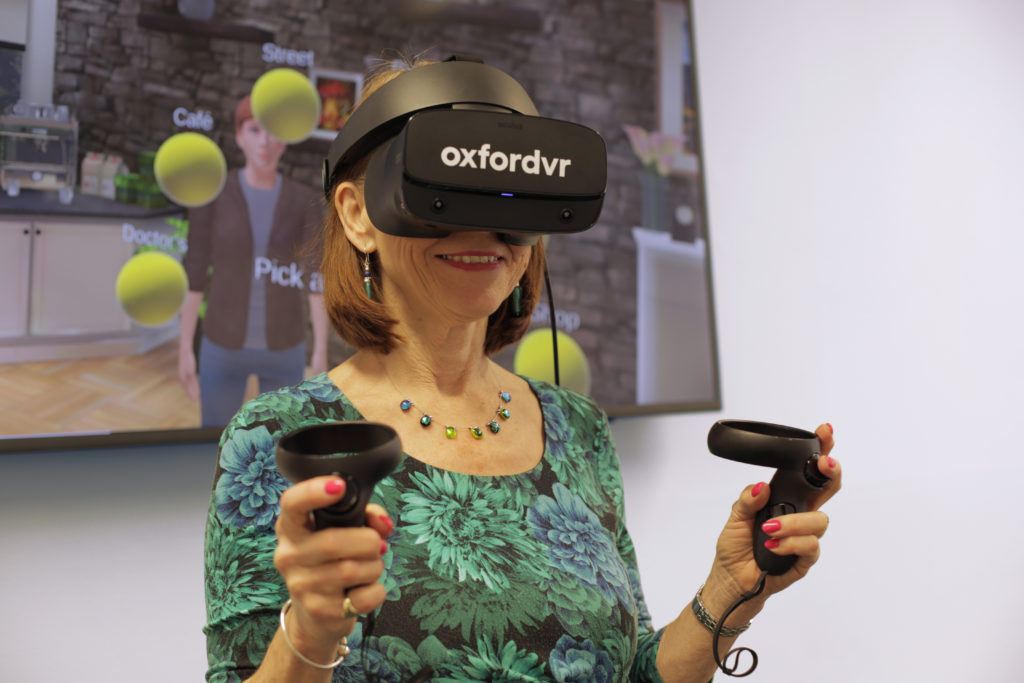 Patient having Oxford VR virtual reality mental health treatment
